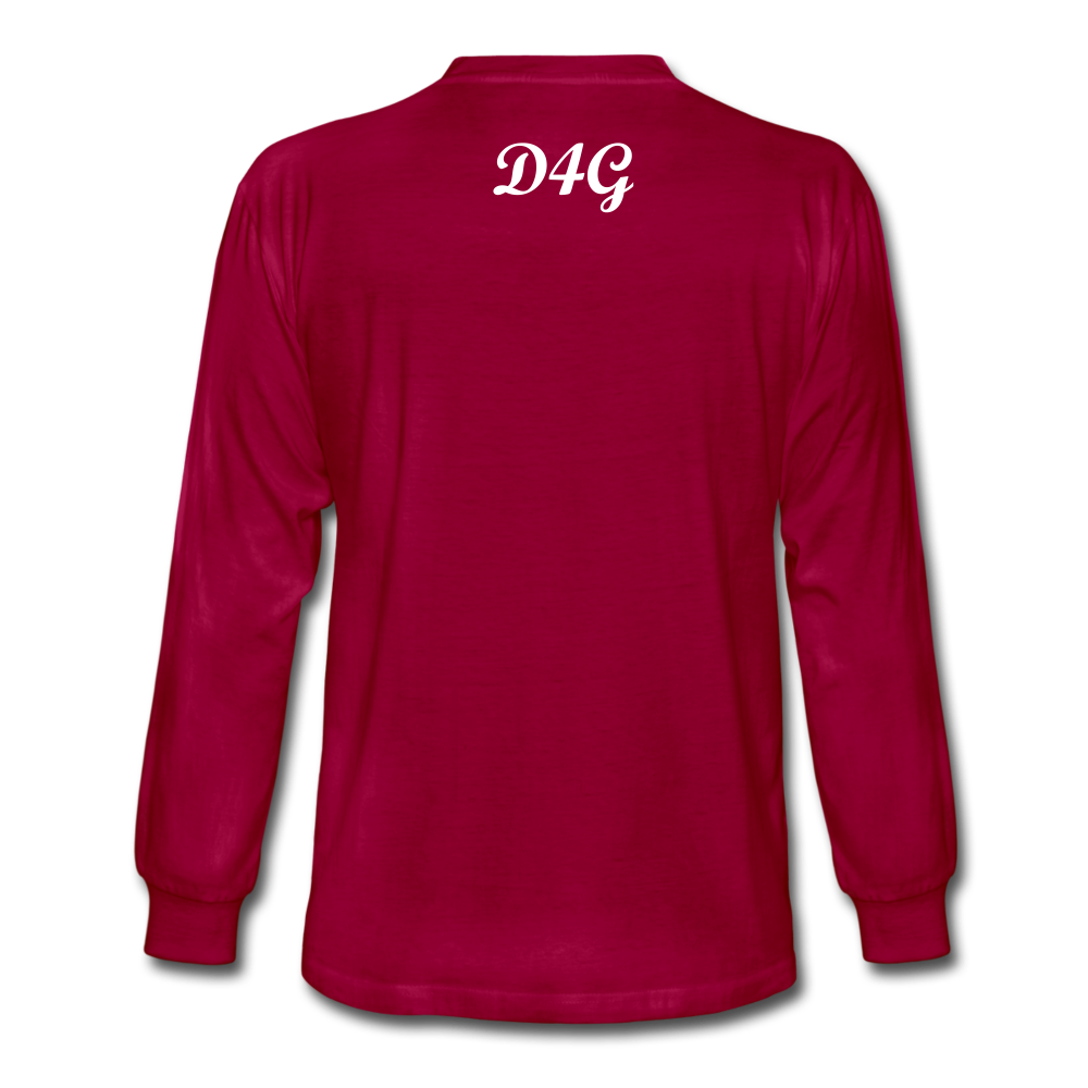 Unisex White Legacy Long Sleeve T-Shirt - dark red